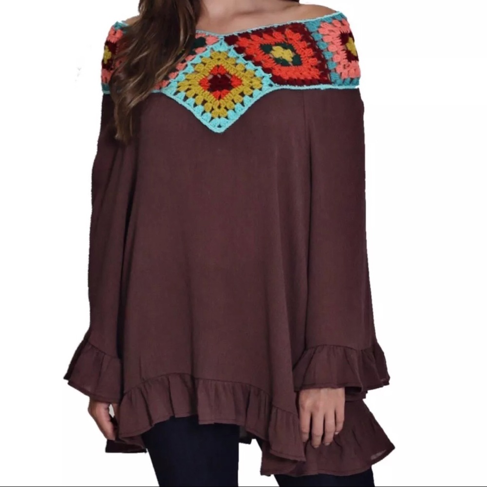 Judith March BROWN RAYON PONCHO Knit NECKLINE
